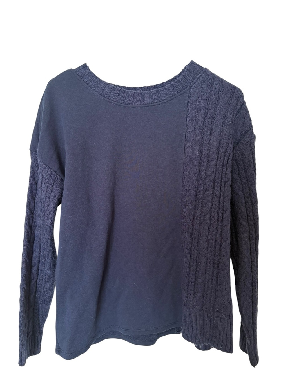 Time and Tru Navy Mixed-Knit Crewneck Sweater